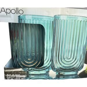 NEW Set of 4 - 17 oz Green Apollo Drinking Glasses Retro MCM thick glass